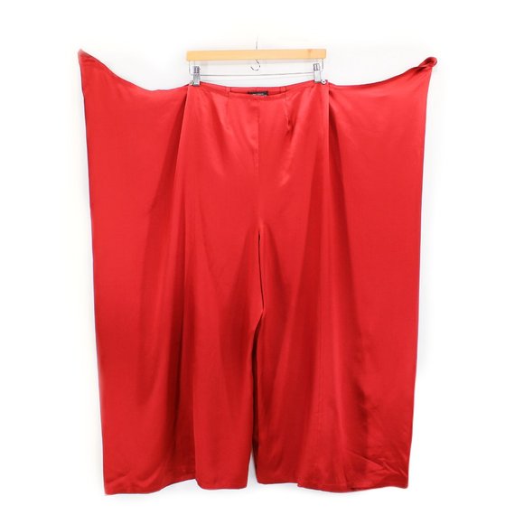 J Peterman 100% Silk Palazzo Wrap Pants Low Crotch High Rise Wide Leg Buttons M - Picture 4 of 16